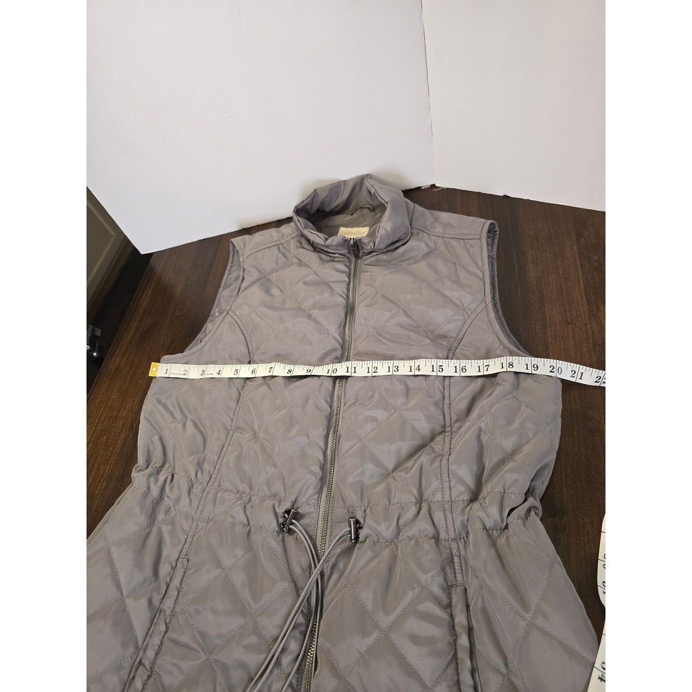 Country Door Women Gray Quilted Vest Cinched Drawstring Waist Full Zip Size L - Picture 5 of 7